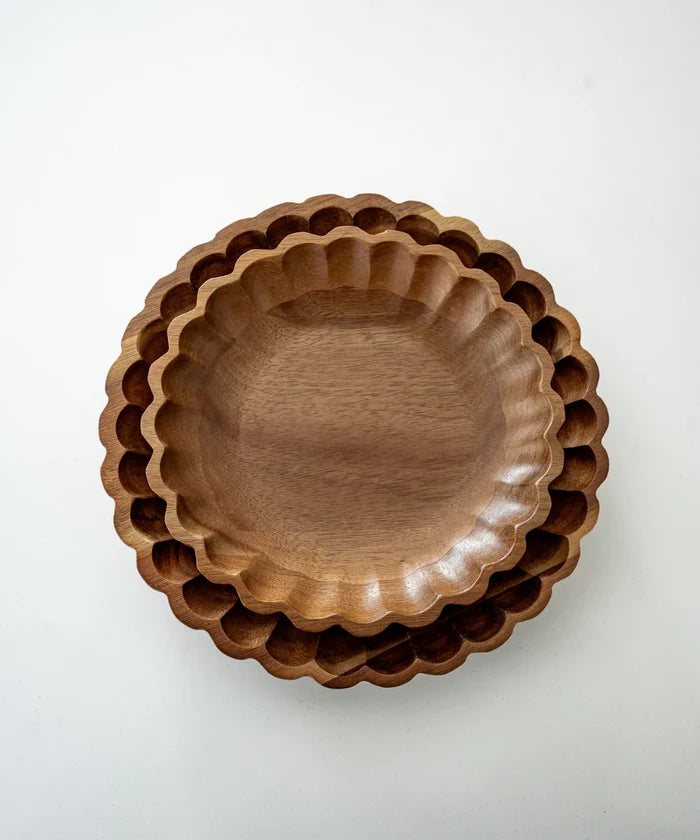 ZH Acacia houten serveerschaal geribbeld | 20 cm
