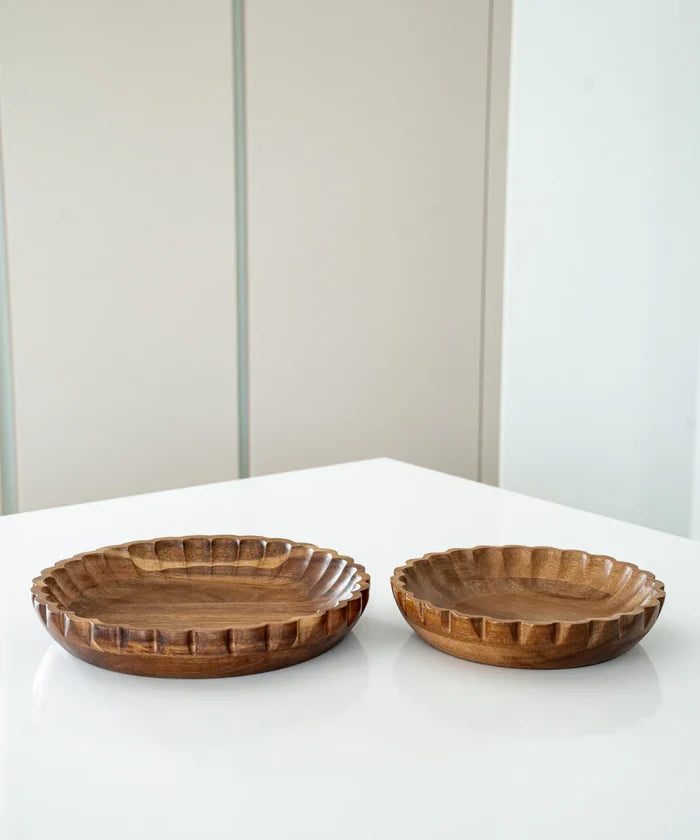 ZH Acacia houten serveerschaal geribbeld | 20 cm