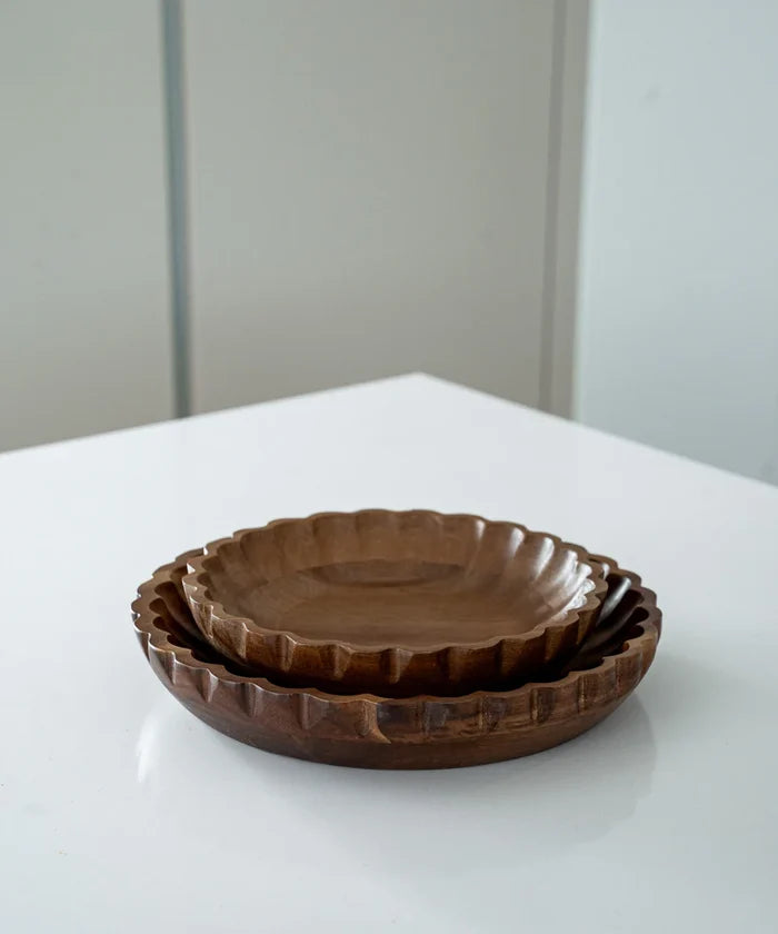 ZH Acacia houten serveerschaal geribbeld | 20 cm