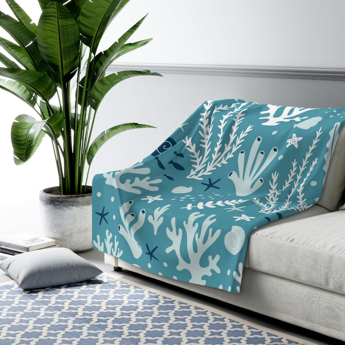 Aqua Coral Sherpa Fleece Blanket