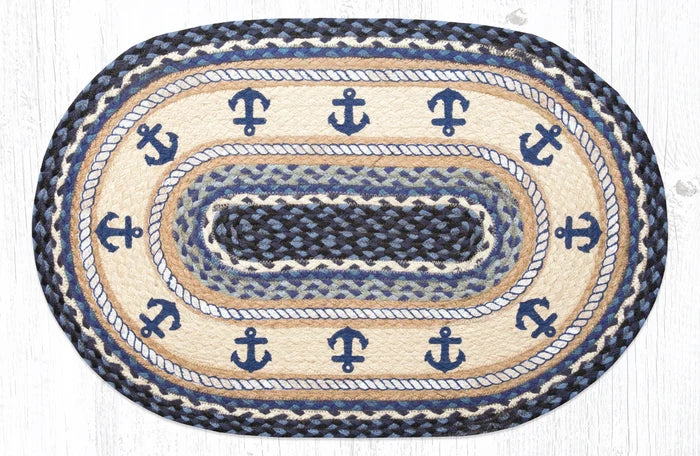 Blue Anchors Oval Patch Rug
