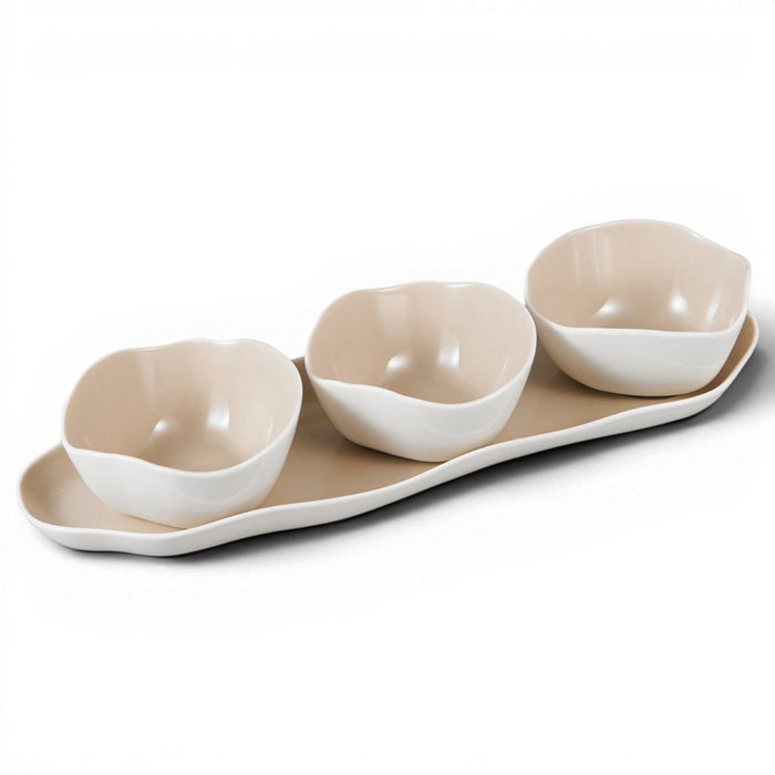 BRICARD PORCELAIN BONNES SNACK- / ONTBIJT SCHALENSET | BEIGE - WIT 4 DELIG