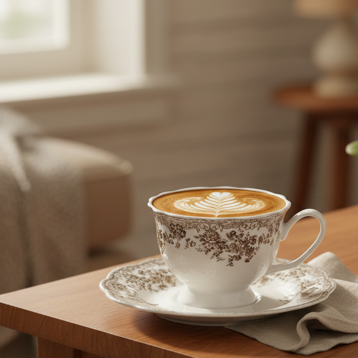 Brown Flora Cappuccino / Nescafé 12 Delig | 6 Persoons Bruin Vintage ( Fleury - Cyril )