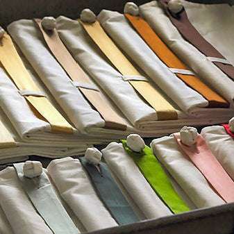Colorways of Charmeuse Bands for Sheet Set displayed in box