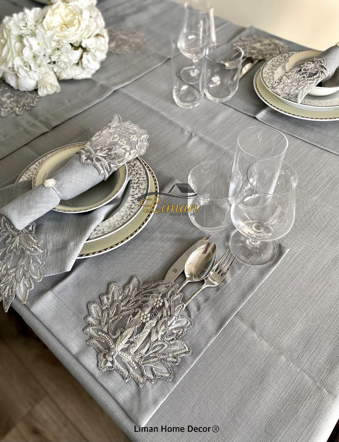 Liman Home Decor - Liman Online Cinar Tafelkleed Set Met Placemat Grijs 34 Dlg