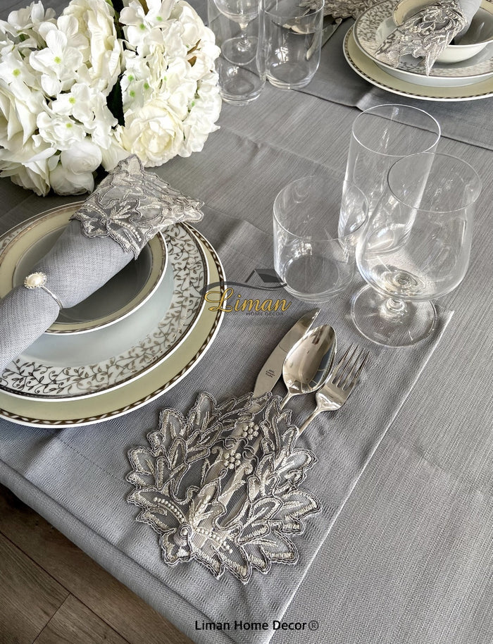 Liman Home Decor - Liman Online Cinar Tafelkleed Set Met Placemat Grijs 34 Dlg
