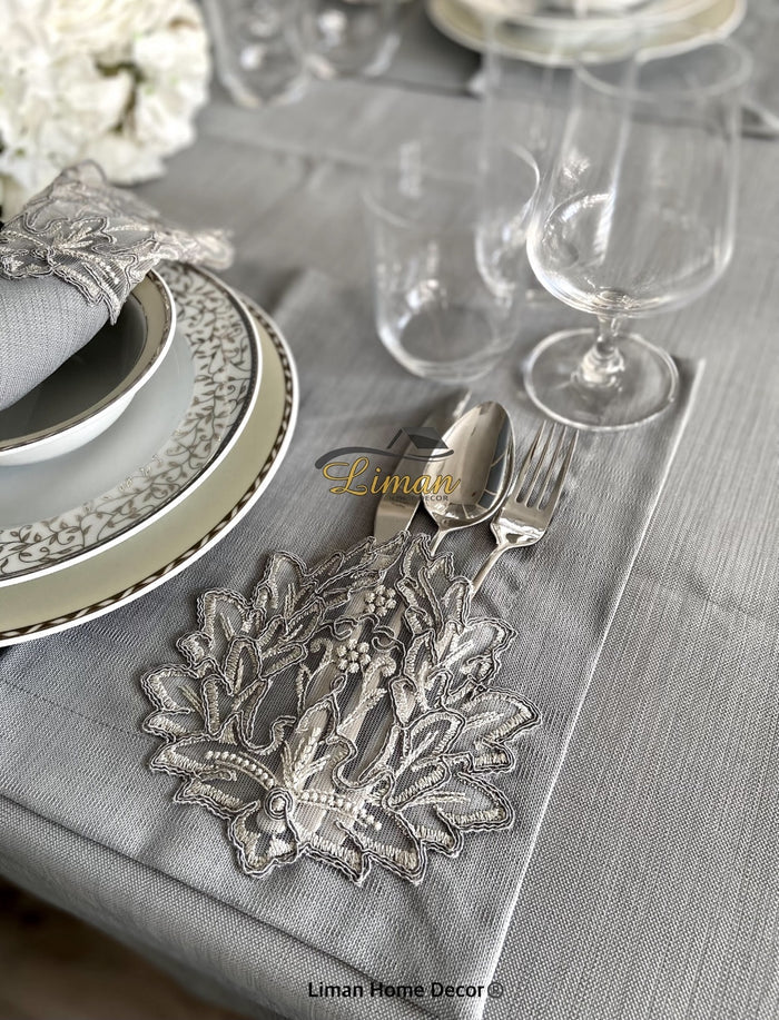 Liman Home Decor - Liman Online Cinar Tafelkleed Set Met Placemat Grijs 34 Dlg