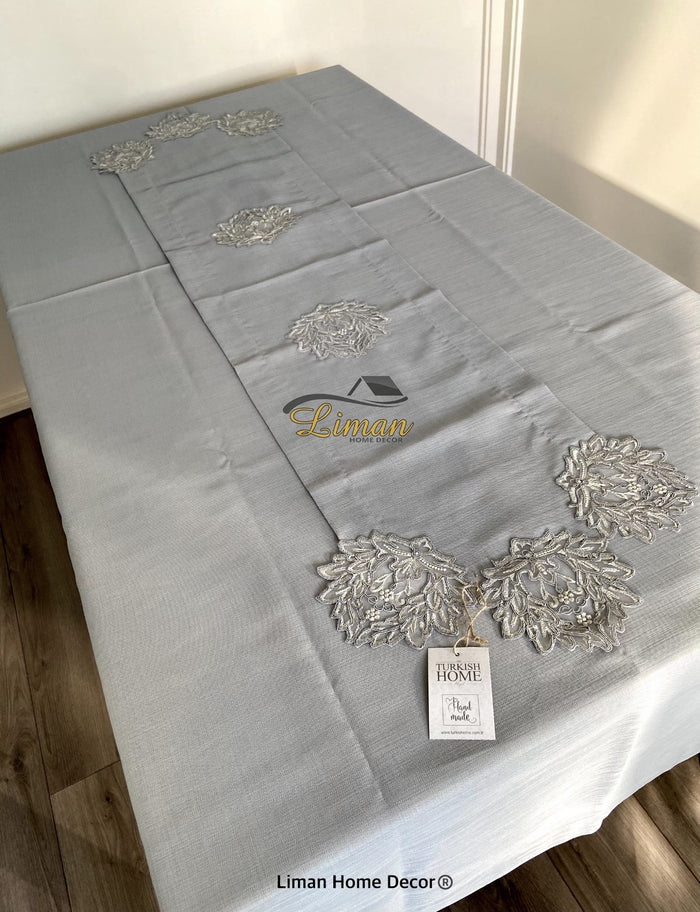 Liman Home Decor - Liman Online Cinar Tafelkleed Set Met Placemat Grijs 34 Dlg