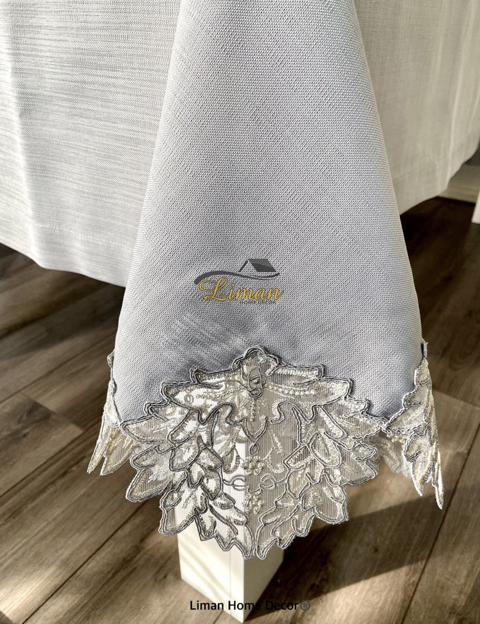 Liman Home Decor - Liman Online Cinar Tafelkleed Set Met Placemat Grijs 34 Dlg