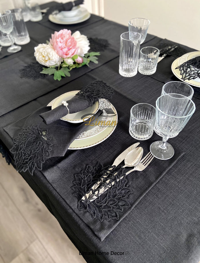 Liman Home Decor - Liman Online Cinar Tafelkleed Set Met Placemat Zwart 34 Delig