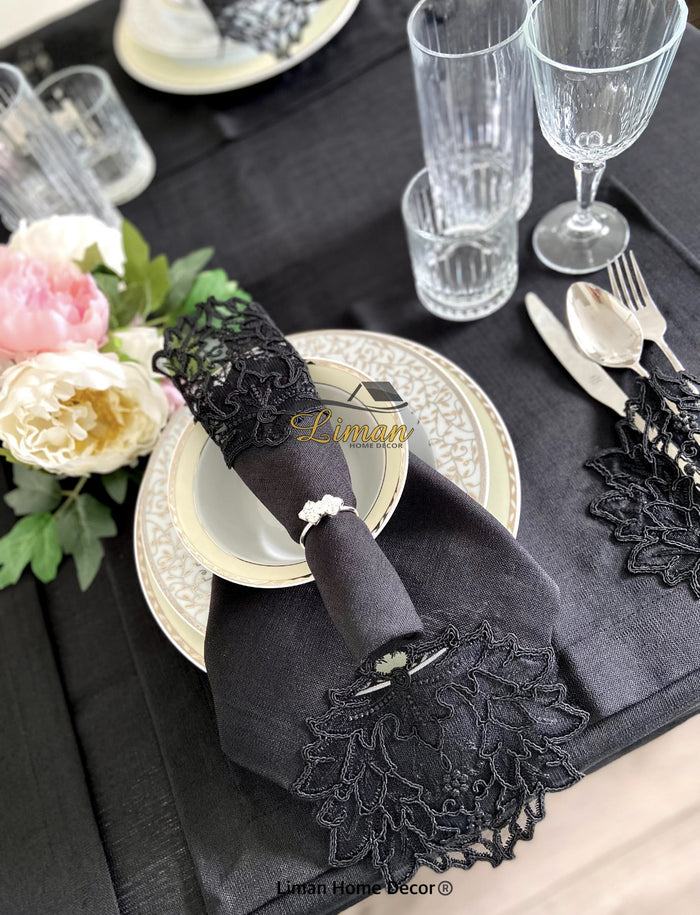 Liman Home Decor - Liman Online Cinar Tafelkleed Set Met Placemat Zwart 34 Delig