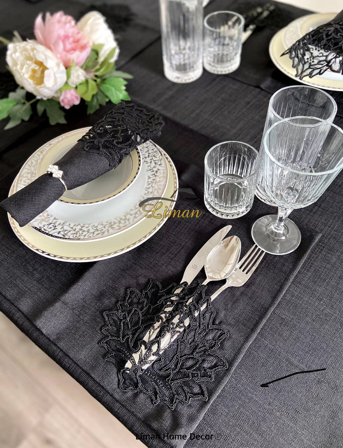 Liman Home Decor - Liman Online Cinar Tafelkleed Set Met Placemat Zwart 34 Delig