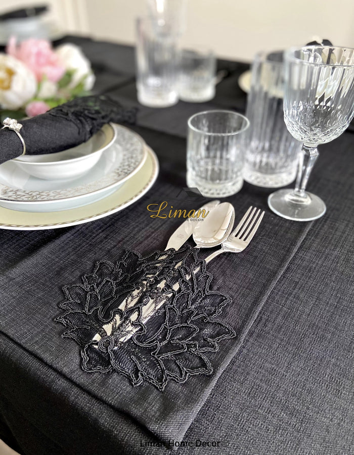 Liman Home Decor - Liman Online Cinar Tafelkleed Set Met Placemat Zwart 34 Delig