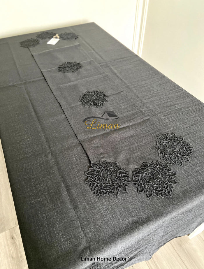 Liman Home Decor - Liman Online Cinar Tafelkleed Set Met Placemat Zwart 34 Delig