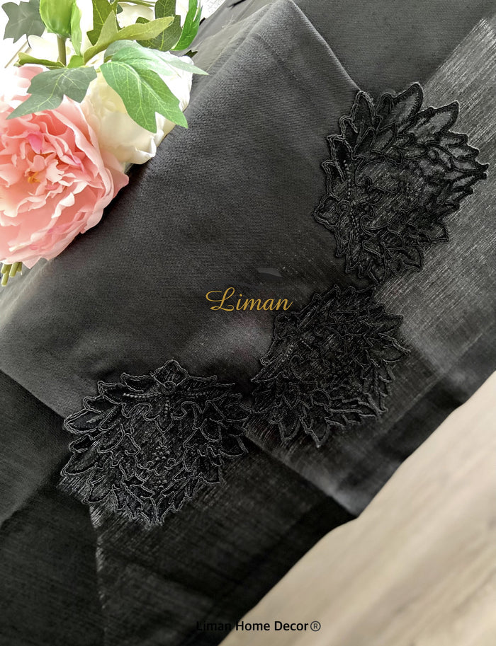 Liman Home Decor - Liman Online Cinar Tafelkleed Set Met Placemat Zwart 34 Delig