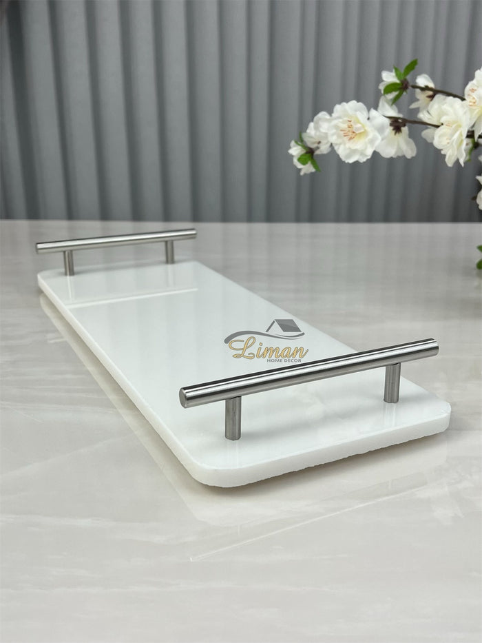 Cosy Cosy Marmer Dienblad Met Zilver Handvaten Rechthoek