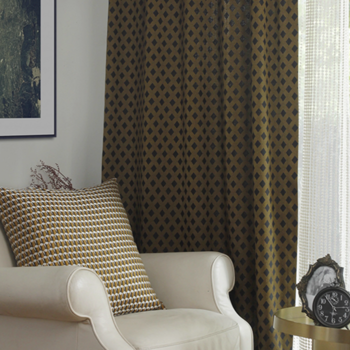 Custom Andrea Luxe Geometric Jacquard Room Darkening Curtains / Drapes | MIFU Decor