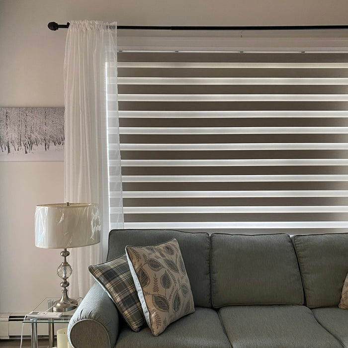 Custom Designer Textured Room Darkening Zebra Blinds / Dual Sheer Shades | MIFU Decor