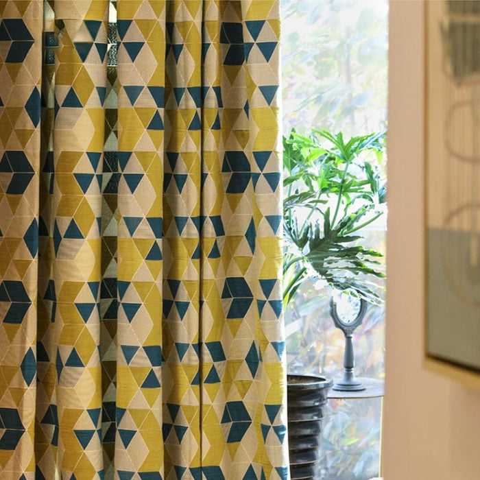 Custom Lemon Geometric Jacquard Curtains / Drapes | MIFU Decor