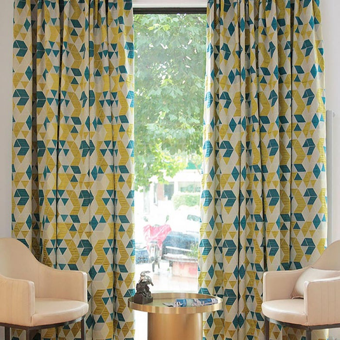 Custom Lemon Geometric Jacquard Curtains / Drapes | MIFU Decor