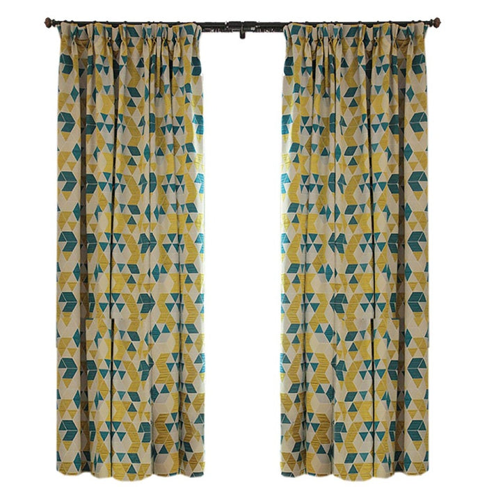 Custom Lemon Geometric Jacquard Curtains / Drapes | MIFU Decor