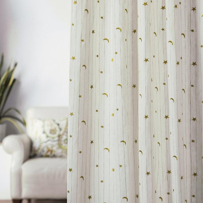 Custom Little Prince Moon & Star Embroidered Cotton-Linen Curtains / Drapes | MIFU Decor