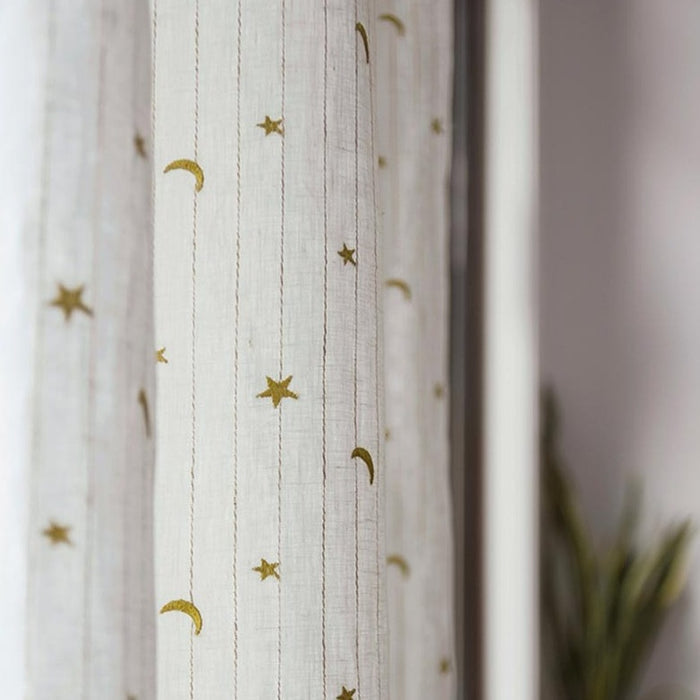 Custom Little Prince Moon & Star Embroidered Cotton-Linen Curtains / Drapes | MIFU Decor