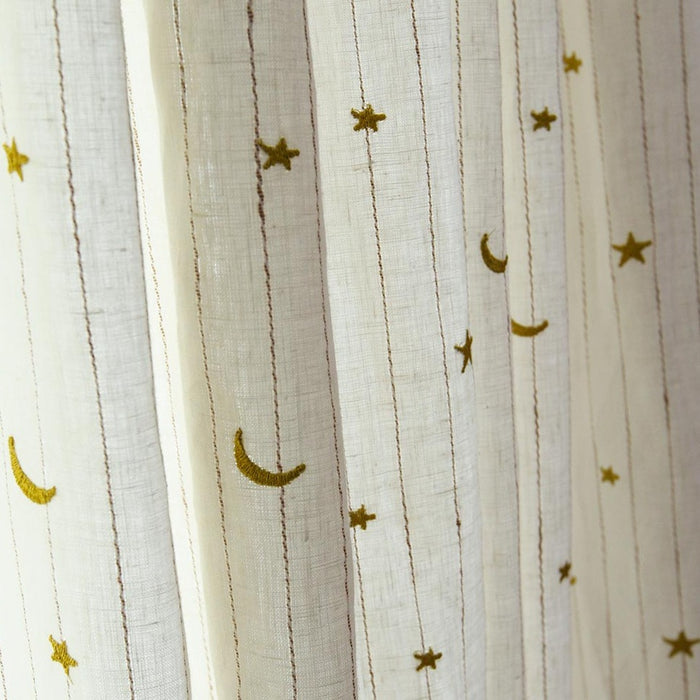 Custom Little Prince Moon & Star Embroidered Cotton-Linen Curtains / Drapes | MIFU Decor