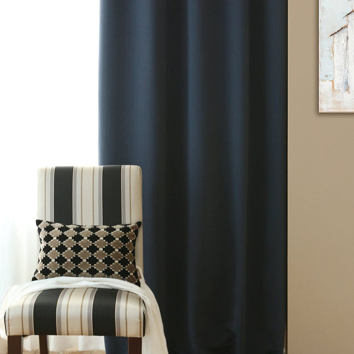 Custom Marine Navy Blue Solid Yarn-dyed Textured Room Darkening Curtains / Drapes | MIFU Decor