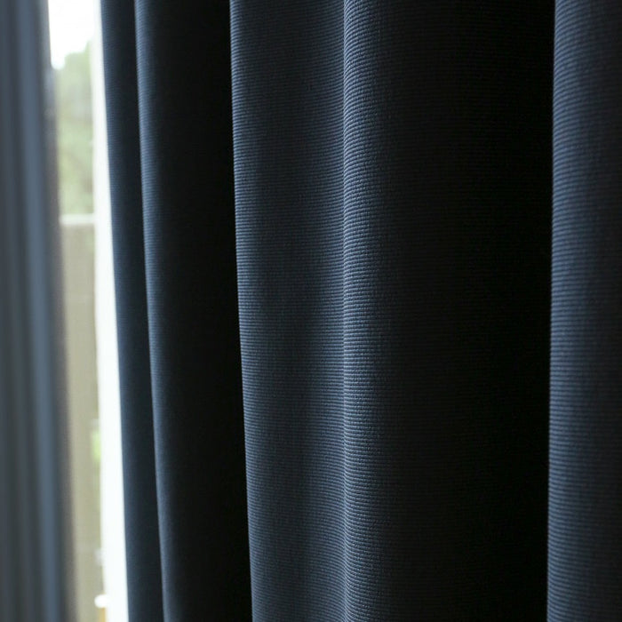 Custom Marine Navy Blue Solid Yarn-dyed Textured Room Darkening Curtains / Drapes | MIFU Decor