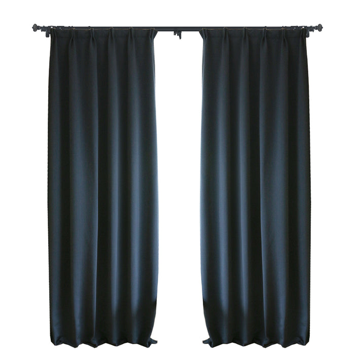 Custom Marine Navy Blue Solid Yarn-dyed Textured Room Darkening Curtains / Drapes | MIFU Decor