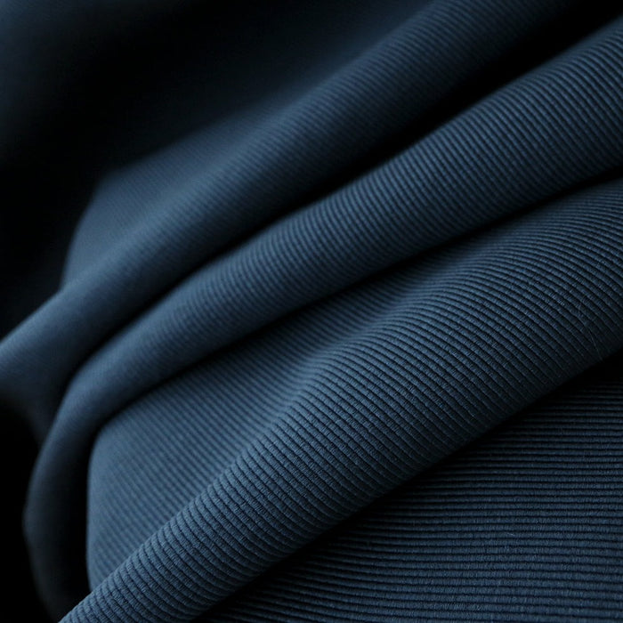 Custom Marine Navy Blue Solid Yarn-dyed Textured Room Darkening Curtains / Drapes | MIFU Decor