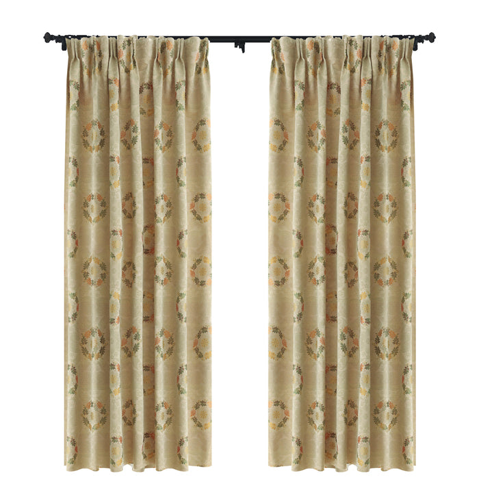 Custom Wreath Floral Jacquard Room Darkening Curtains / Drapes | MIFU Decor