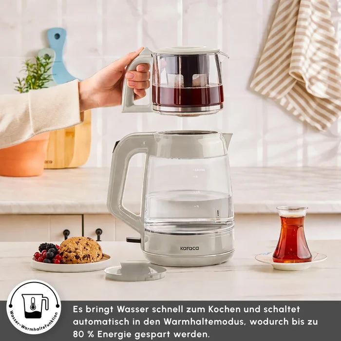 De Karaca Glass Tea XL 2-in-1 Glazen Theemaker - Waterkoker Starlight