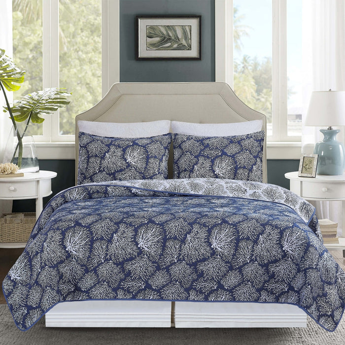 Deep Blue Coral Coverlet Set