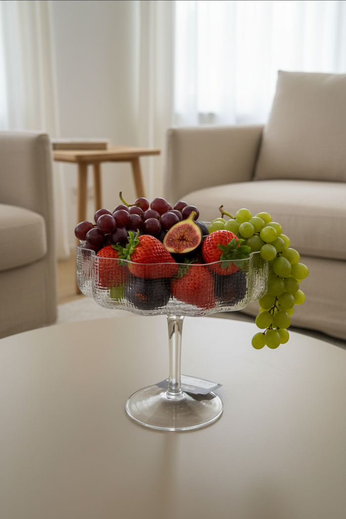 BVR Flower Glazen serveerschaal op voet – fruit- en patisserieschaal, Ø22 × H20 cm