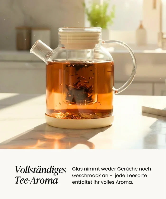 ZH Glazen theepot met filter 1,5L – Borosilicaat glas – Beige