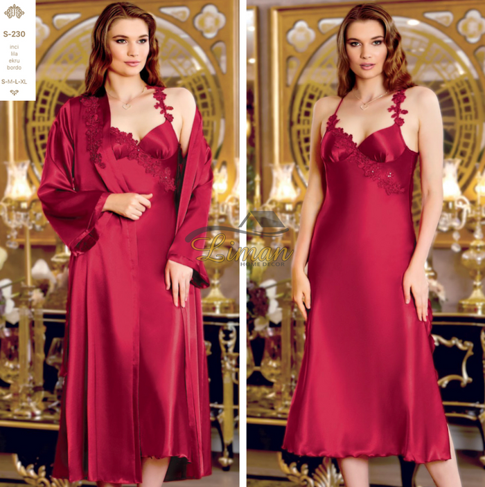 Liman Home Decor - Liman Online Jeremi Satijn Lingerieset 6 Delig Bordo