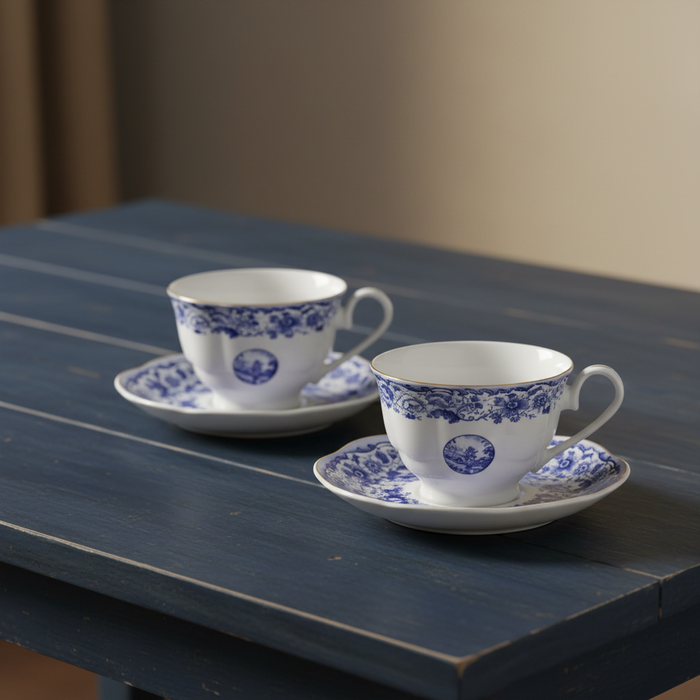 Karaca Blue Odyssey Nescafe- / Theekopjes Set van 2 persoons – 220 ml