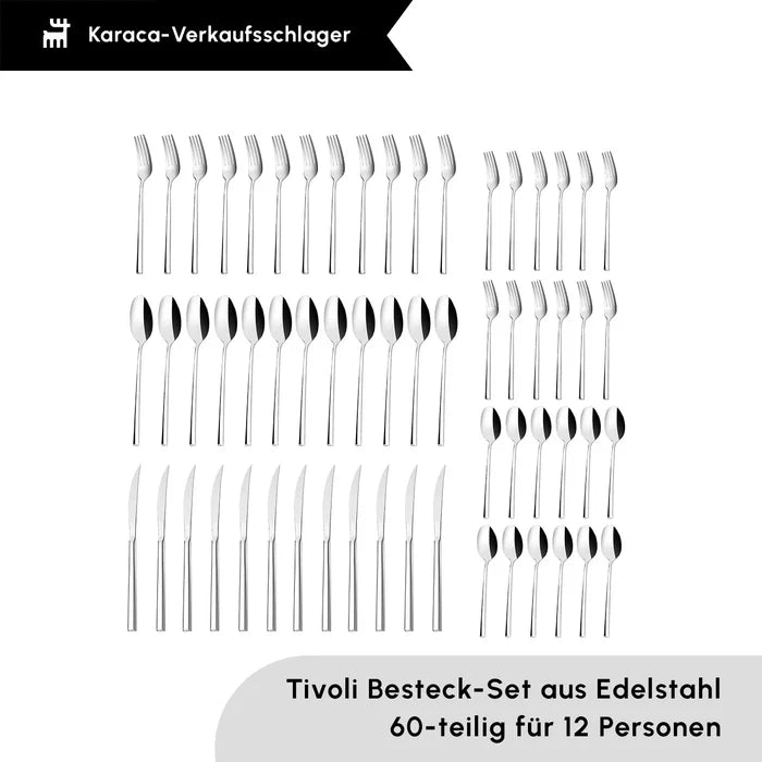 KARACA Karaca Tivoli 12 Persoons 60 Delig Bestekset - Speciale Actie - RVS