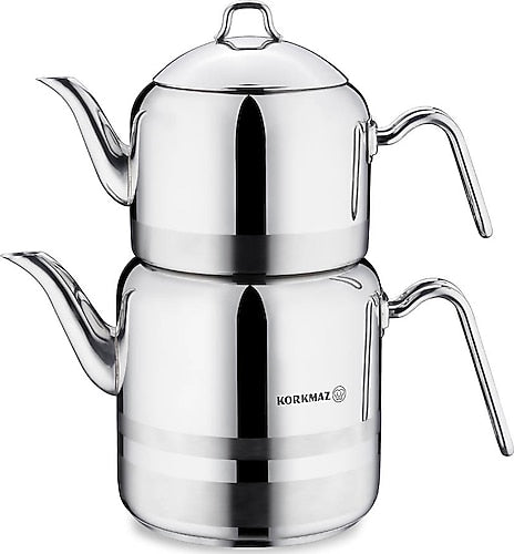 Korkmaz Largo Theepotset 4-dlg - Turkse authentieke theepot RVS ( 2,3 / 4,2 Liter )