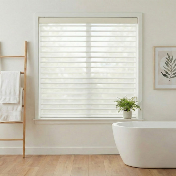 Lumi Light Filtering Shades diffusing light in a elegant bathroom