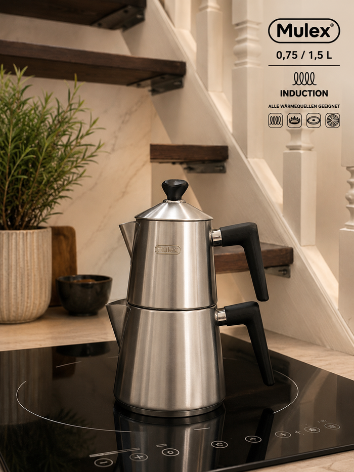 MLX MLX Theepotset 4-dlg - Turkse authentieke theepot RVS ( 0,75 / 1,5 Liter ) Mat