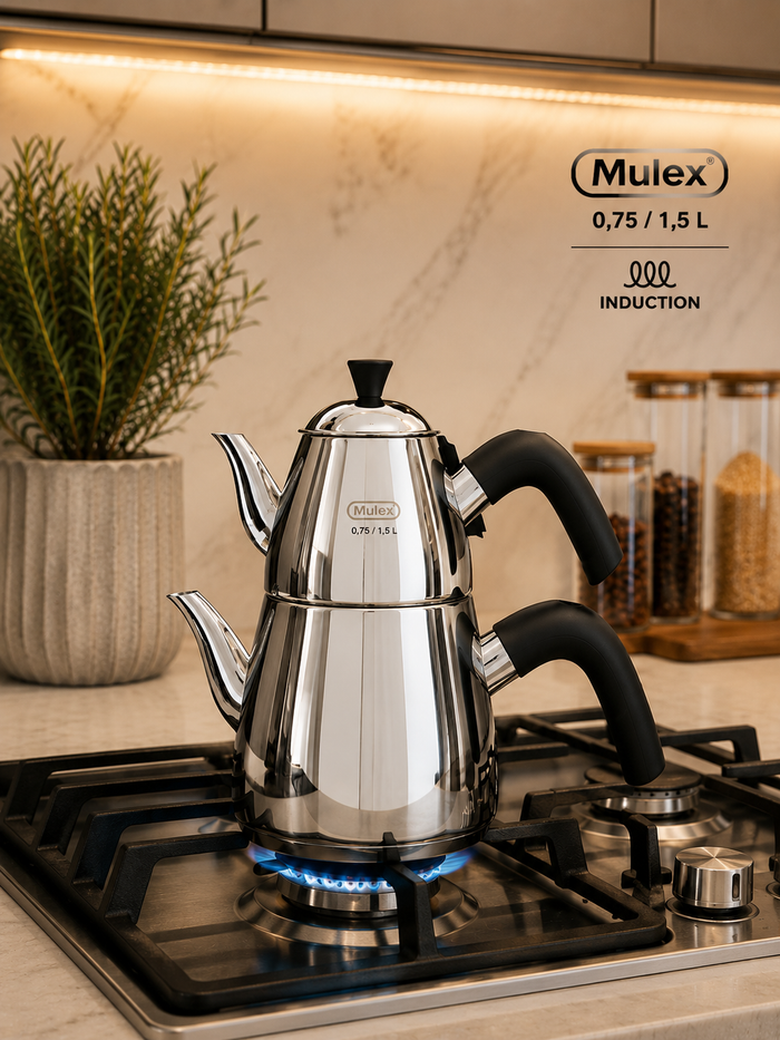 MLX MLX Theepotset 4-dlg - Turkse authentieke theepot RVS ( 0,75 / 1,5 Liter )