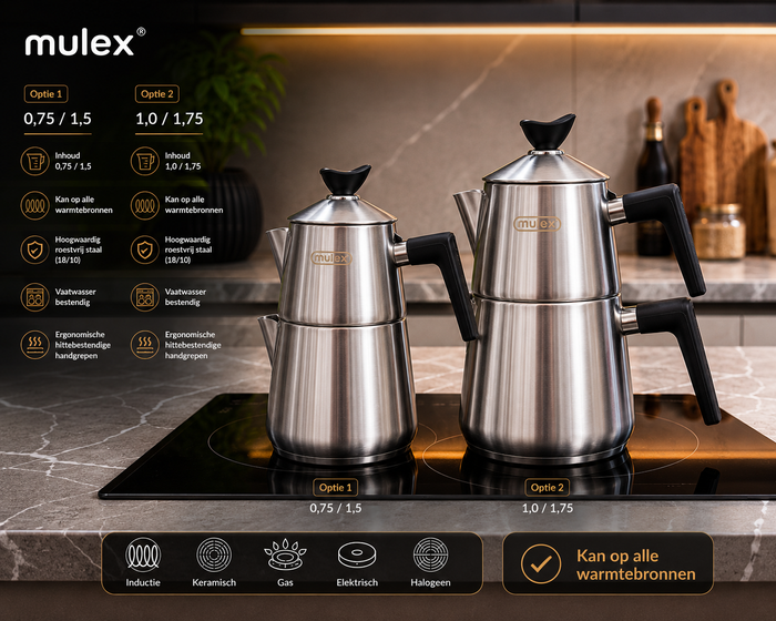 MLX MLX Theepotset 4-dlg - Turkse authentieke theepot RVS ( 1,00 / 1,75 Liter ) Mat