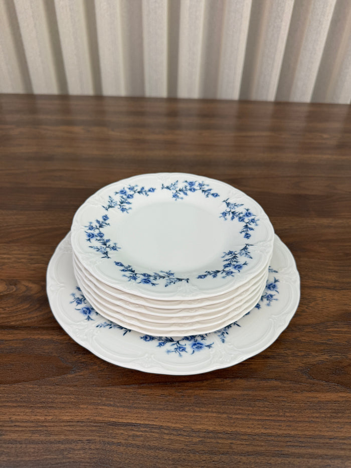 BonBistro Retro Blauw flower Gebaksset 7 Delig