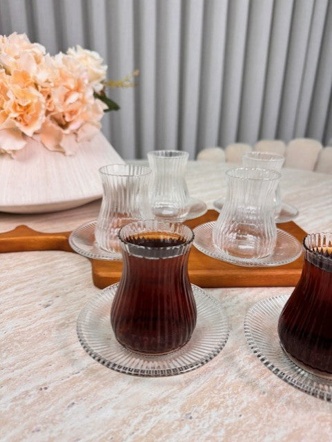 MLX Ripple Theeset 12 Delig | 6 Persoons - Borosilicaat - Japandi - Hogekwaliteit - Turkse thee glazen