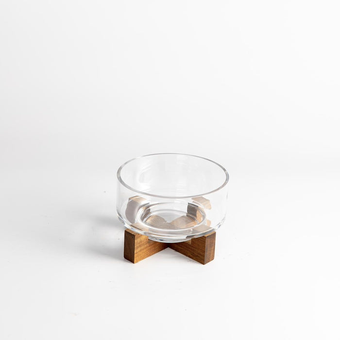 Liman Home Decor - Liman Online Rustic wood glazen schaal met standaard 15cm