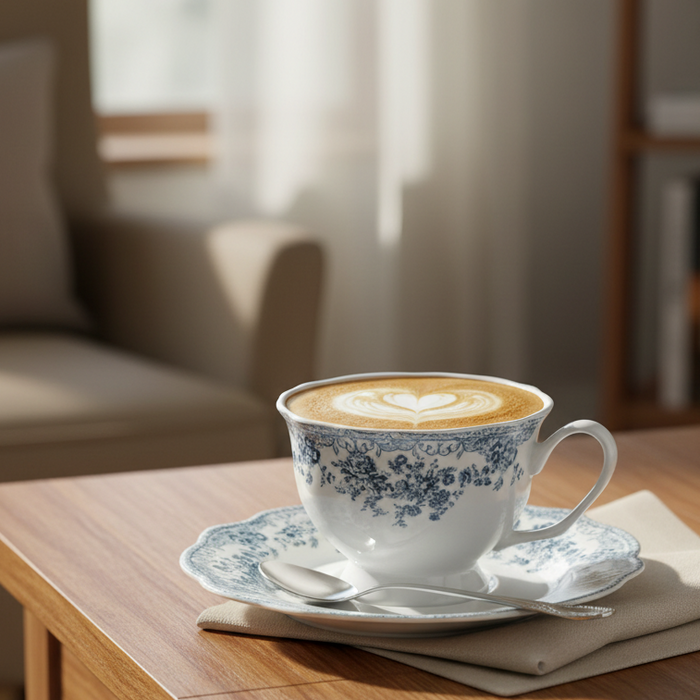Sapphire Flora Cappuccino / Nescafé 12 Delig | 6 Persoons Blauw Vintage ( Fleury - Cyril )