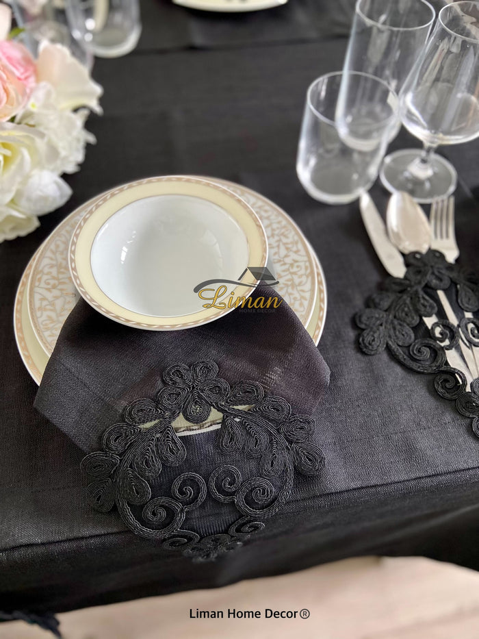 Liman Home Decor - Liman Online Sehzade Tafelkleed Set Met Placemat Zwart 34 Dlg